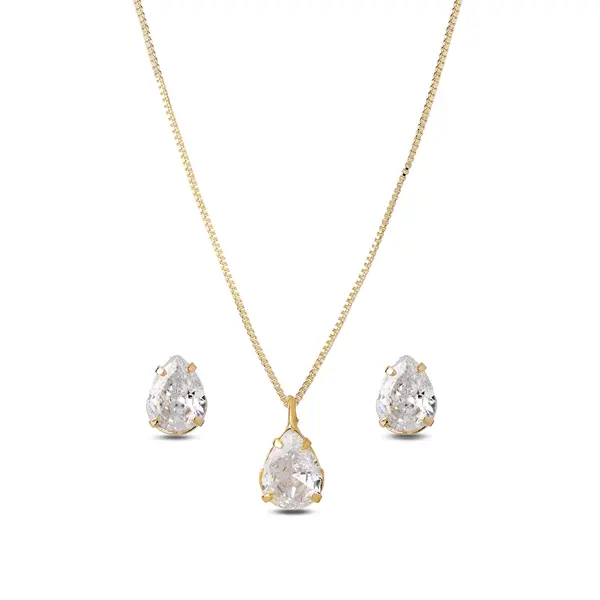 Conjunto Folheado a Ouro 18k Gota em Zircônia
