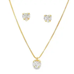 Conjunto Folheado a Ouro 18k Coração em Zircônia