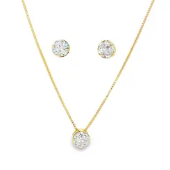 Conjunto Folheado a Ouro 18k Redondo em Zircônia
