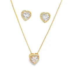 Conjunto Folheado a Ouro 18k Coração Cravejado