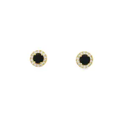 Brinco Folheado a Ouro 18k Redondo Cravejado Zircônia Preta