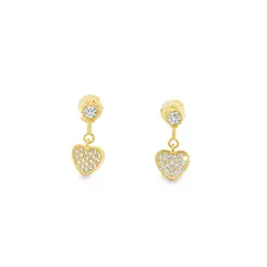 Brinco Folheado a Ouro 18k Coração Cravejado Pendente
