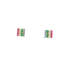 Brinco Folheado a Ouro 18k Quadrado Zircônias Coloridas