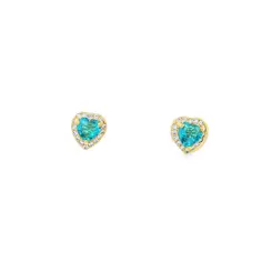 Brinco Folheado a Ouro 18k Coração Cravejado Zircônia Azul