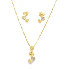 Conjunto Folheado a Ouro 18k Três Corações
