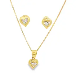 Conjunto Folheado a Ouro 18k Coração com Zircônia