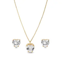 Conjunto Folheado a Ouro 18k Ponto Luz Coração Grande