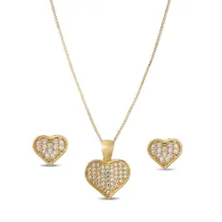 Conjunto Folheado a Ouro 18k Coração Cravejado M