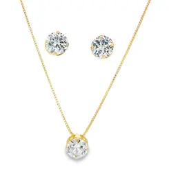 Conjunto Folheado a Ouro 18k Ponto Luz Grande