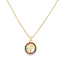 Gargantilha Folheado a Ouro 18k Árvore da Vida Zircônias Coloridas