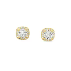 Brinco Folheado a Ouro 18k Quadrado Cravejado