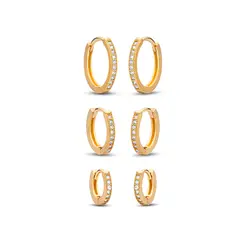 Brinco Folheado a Ouro 18k Trio Argola Click com Zircônias