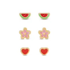 Brinco Folheado a Ouro 18k Infantil Trio Alegria Colors