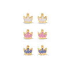 Brinco Folheado a Ouro 18k Infantil Trio Coroas