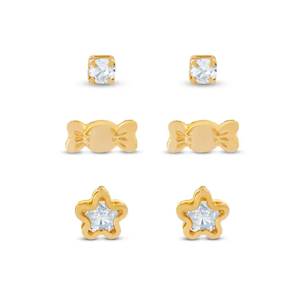Brinco Folheado a Ouro 18k Infantil Trio Candy