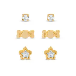Brinco Folheado a Ouro 18k Infantil Trio Candy