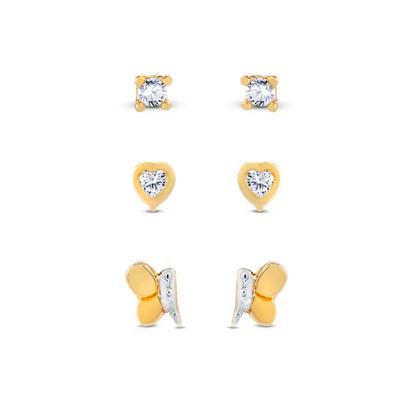 Brinco Folheado a Ouro 18k Infantil Trio Borboleta