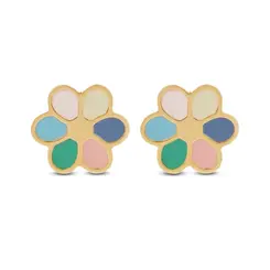 Brinco Folheado a Ouro 18k Infantil Flor Colorida
