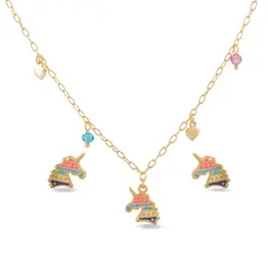 Conjunto Folheado a Ouro 18k Infantil Unicórnio