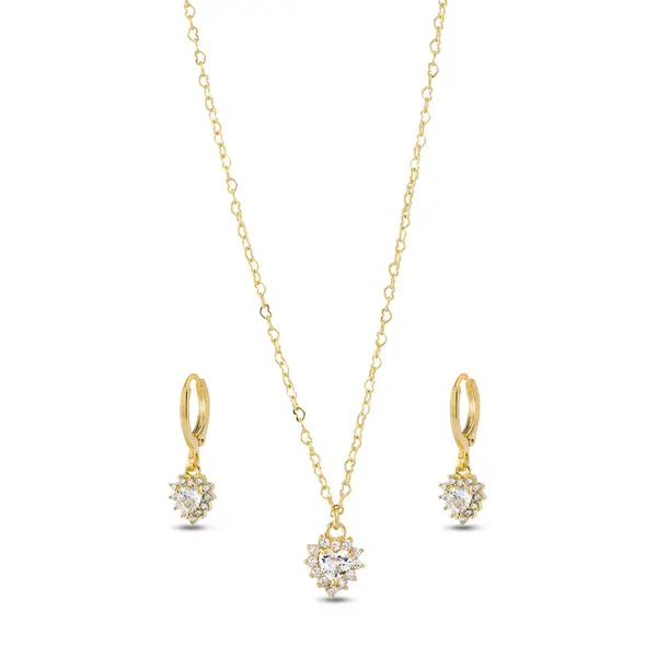 Conjunto Folheado a Ouro 18k Infantil Coração Cravejado