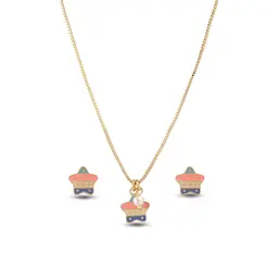 Conjunto Folheado a Ouro 18k Infantil Estrela Colorida