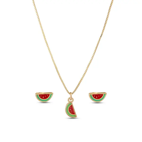 Conjunto Folheado a Ouro 18k Infantil Melancia