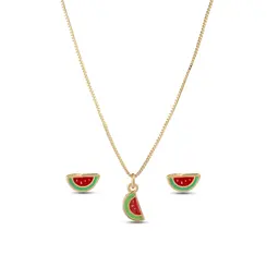 Conjunto Folheado a Ouro 18k Infantil Melancia