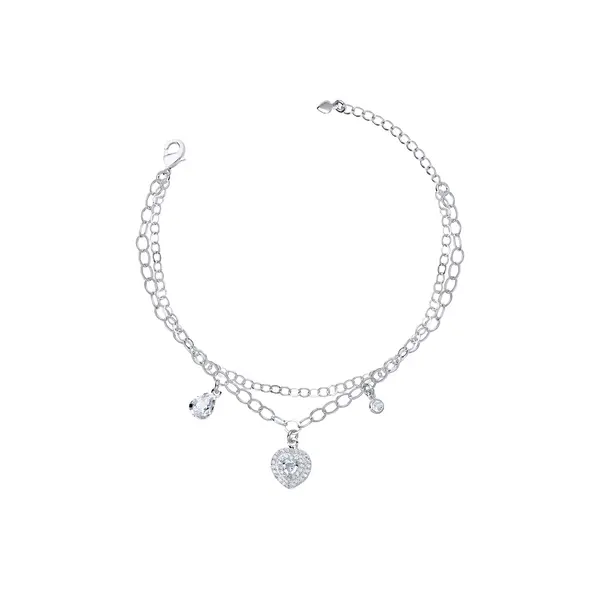 Pulseira Prata Leve Reflet Coração Gota e Zircônia