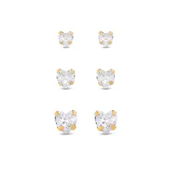 Brinco Folheado a Ouro 18k Trio Corações em Zircônia