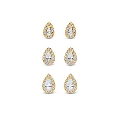 Brinco Folheado a Ouro 18k Trio Gotas Cravejadas PP
