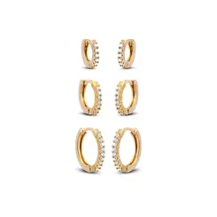 Brinco Folheado a Ouro 18k Trio Argolas Click Cravejadas