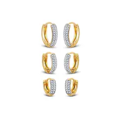 Brinco Folheado a Ouro 18k Trio Argolas Click Cravejadas