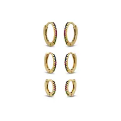 Brinco Folheado a Ouro 18k Trio Argolas Click Coloridas