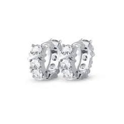 Brinco Prata Leve Argola Click com Zircônias Redondas