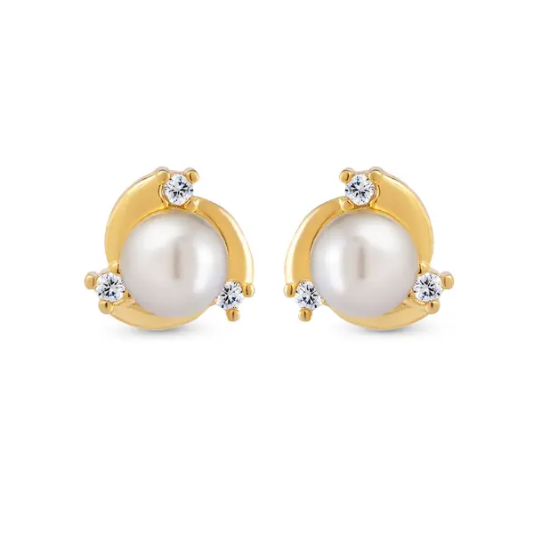 Brinco Folheado a Ouro 18k Pérola e Zircônias
