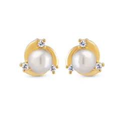 Brinco Folheado a Ouro 18k Pérola e Zircônias