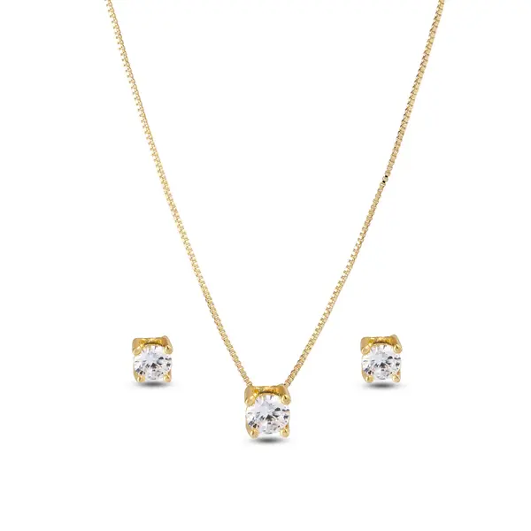 Conjunto Folheado a Ouro 18k Ponto Luz PP