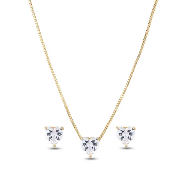 Conjunto Folheado a Ouro 18k Coração em Zircônia