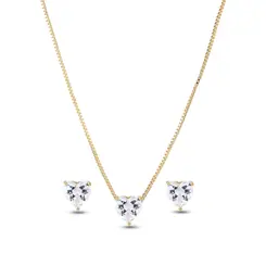 Conjunto Folheado a Ouro 18k Coração em Zircônia