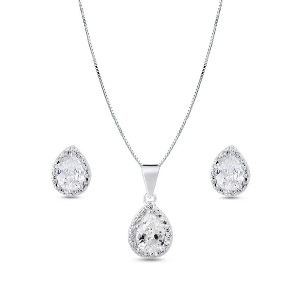 Conjunto Prata Leve Gota Cravejada
