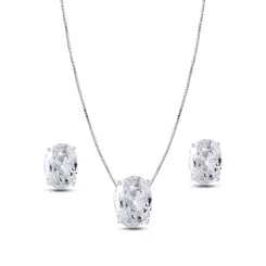 Conjunto Prata Leve Oval Zircônia Grande