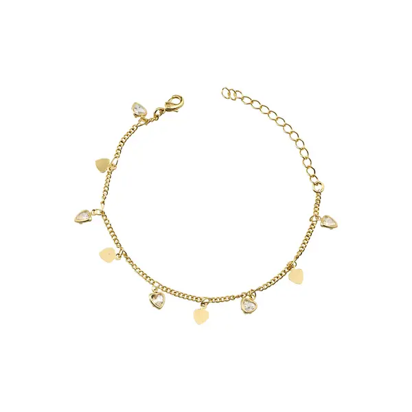 Pulseira Folheada a Ouro 18k Corações com Zircônias e Lisos