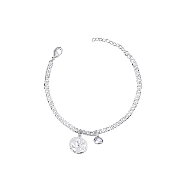 Pulseira Prata Leve Grumet com Zircônia e Árvore da Vida