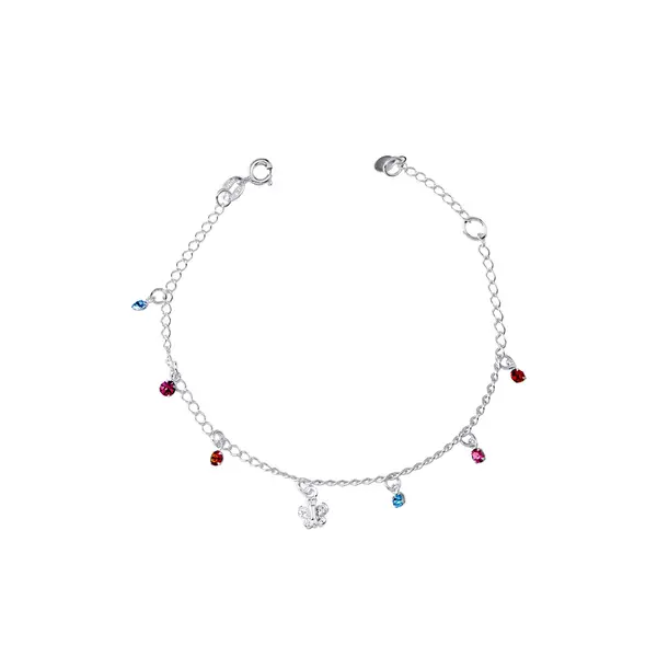 Pulseira Prata Leve Infantil Flor Zircônias Coloridas