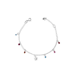 Pulseira Prata Leve Infantil Flor Zircônias Coloridas