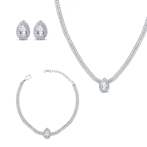 Conjunto Prata Leve Reflet Gota Cravejada