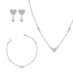 Conjunto Prata Leve Reflet Coração Cravejado