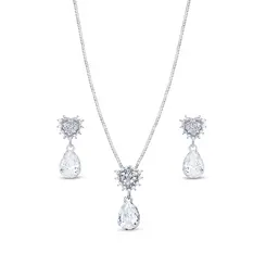 Conjunto Prata Leve Reflet Coração Cravejado e Gota