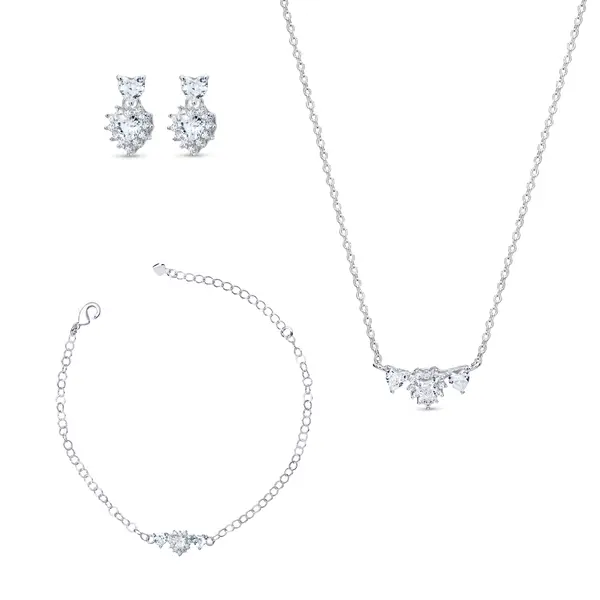 Conjunto Prata Leve Reflet Corações em Zircônias