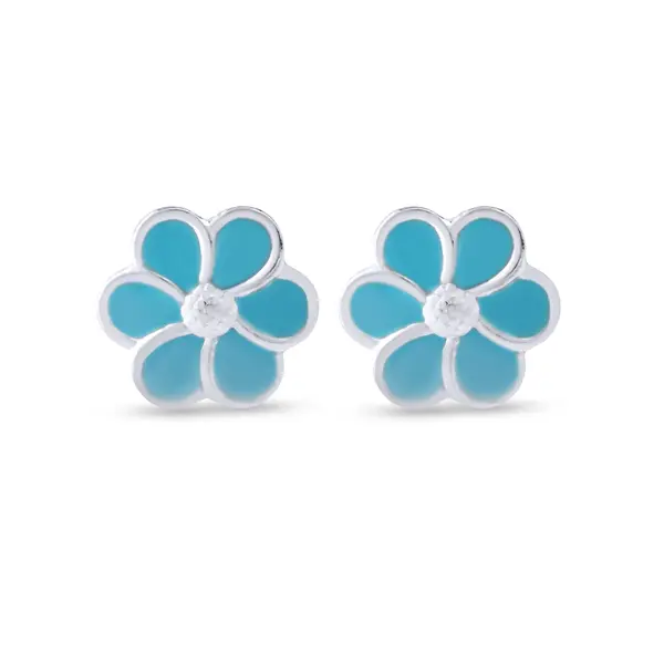 Brinco Prata Infantil Flor Azul